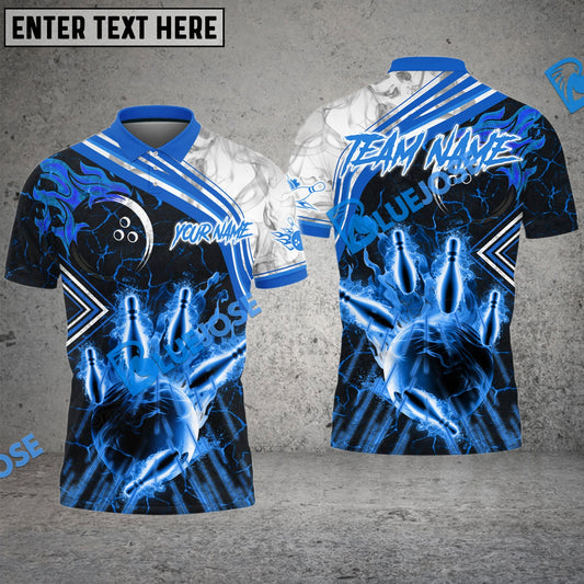 BlueJose Bowling And Pins Flame On Multicolor Customized Name 3D Shirt ( 4 Colors )