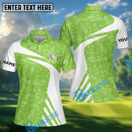 BlueJose White and Green Golf Pattern Customized Name, Team Name Shirt