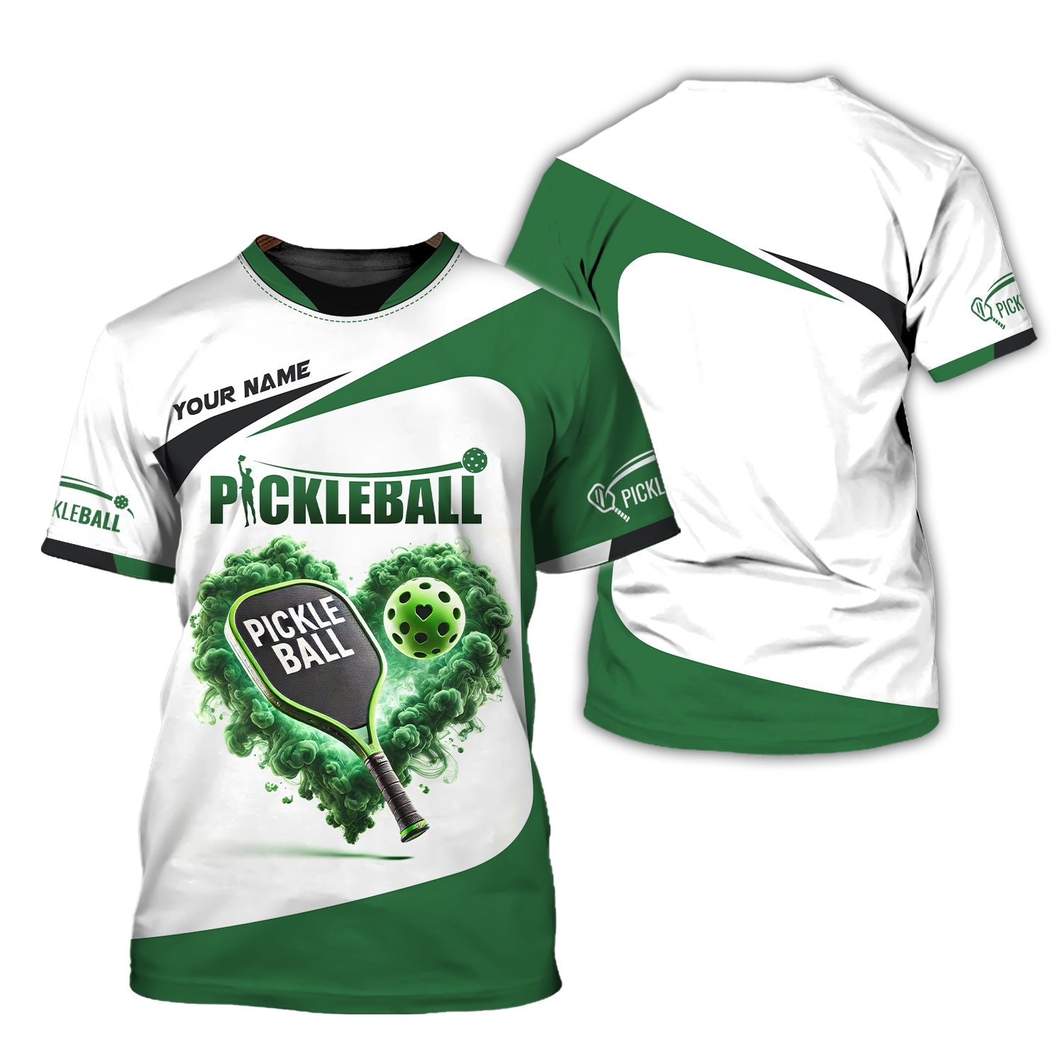 Custom Pickleball Player Personalized Name 3D Greenheart T-Shirts, Pickleball Polo Shirt, Gift For Pickleball Player