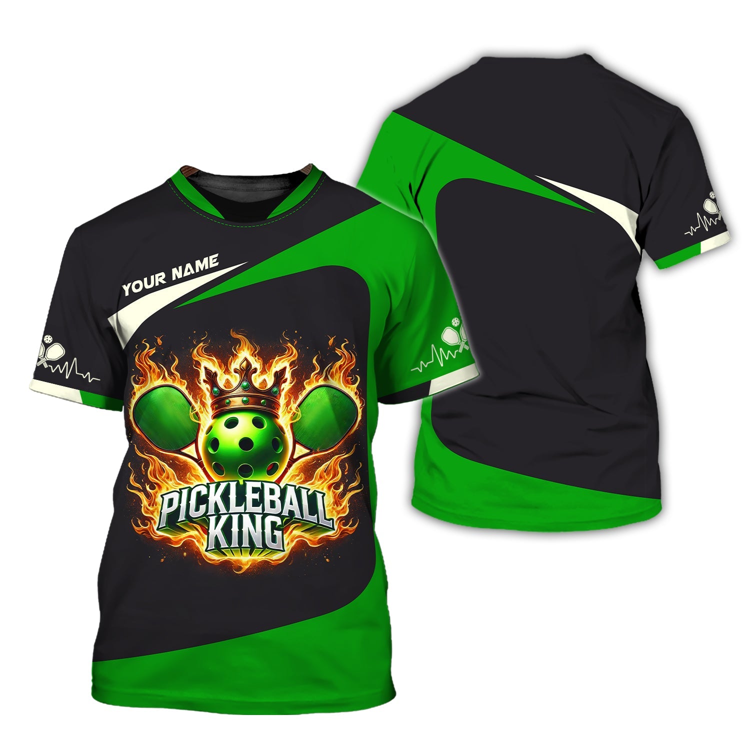 Custom Pickleball King Fire, Player Personalized Name 3D T-Shirts, Pickleball Polo Shirt, Gift For Pickleball Player