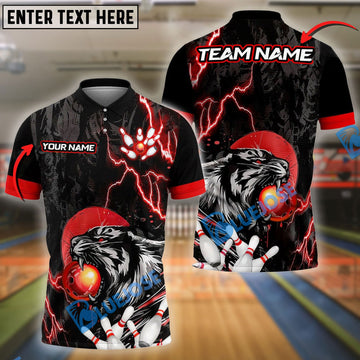 BlueJose Bowling And Pins Thunder Tiger Multicolor Options Personalized Name, Team Name 3D Shirt (4 Colors)