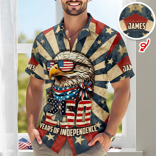 BlueJose America's 250 Years Anniversary Custom Name Hawaii Shirt Personalized Patriotic Gift