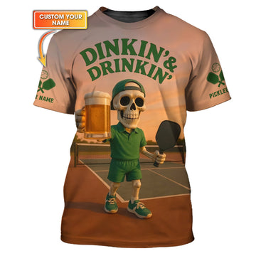 Custom Pickleball and Beer Shirt, Skull Funny Pickle ball Shirt for Men, Pickleball Gift for Players