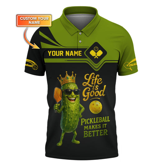 Pickleball Makes Life Better Shirt Custom Name, Funny Pickle Character Sport Tee, Great Gift for Pickleball Players