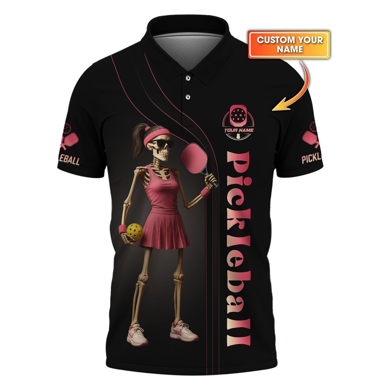Custom Pickleball Shirt, Skeleton Pickleball Outfits Women, Funny Pickle Ball, Pickleball Team Polo, Gifts For Pickleball Players