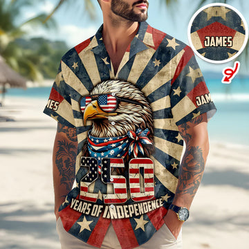 BlueJose America's 250 Years Anniversary Custom Name Hawaii Shirt Personalized Patriotic Gift