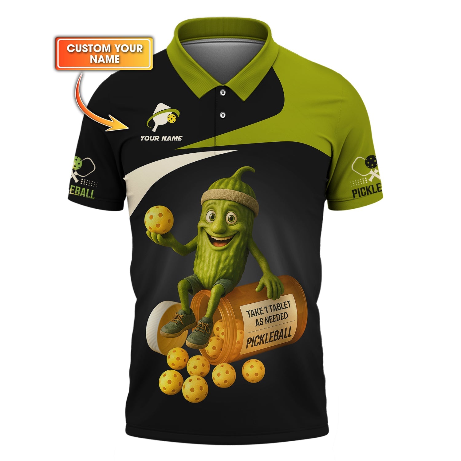Pickleball Pickle Funny Custom T Shirt, Happy Pills Pickle ball, Pickleball Polo Shirts