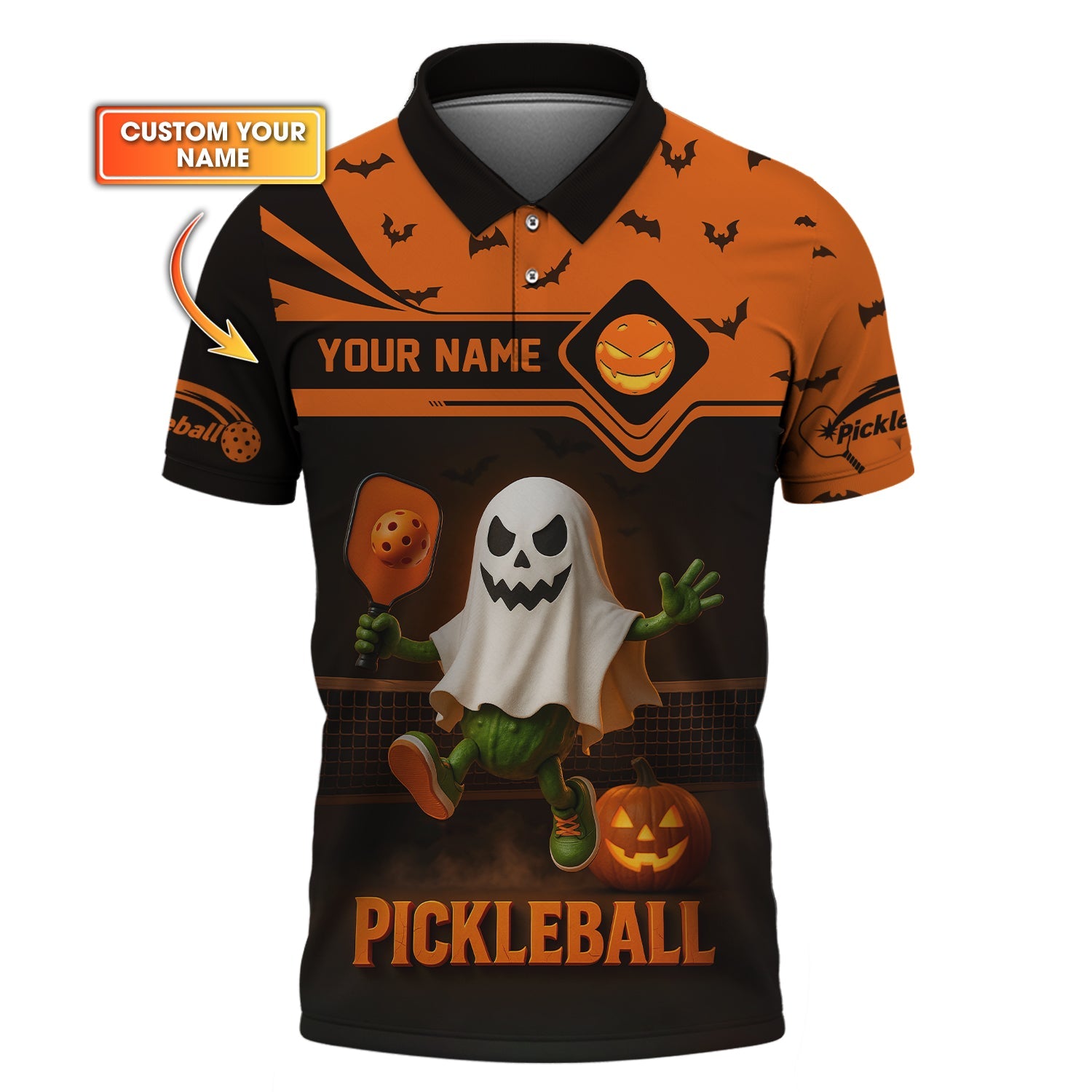 Custom Name Funny Pickleball Shirts, Ghost Pickleball Polos, Halloween Pickleball Shirt For Players