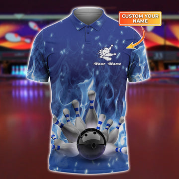 BlueJose Bowling On Blue Fire Personalized Name 3D Shirt Personalized Shirts For Bowling Players