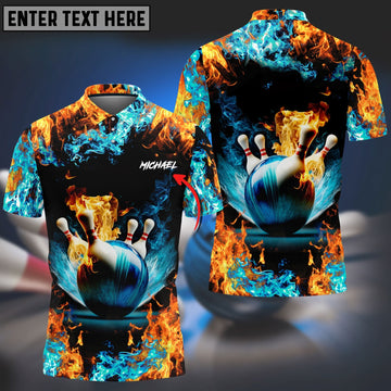 BlueJose Blue Bowling Ball And Pins On Fire Customized Name 3D Shirt, Personalized Shirts For Bowling Players