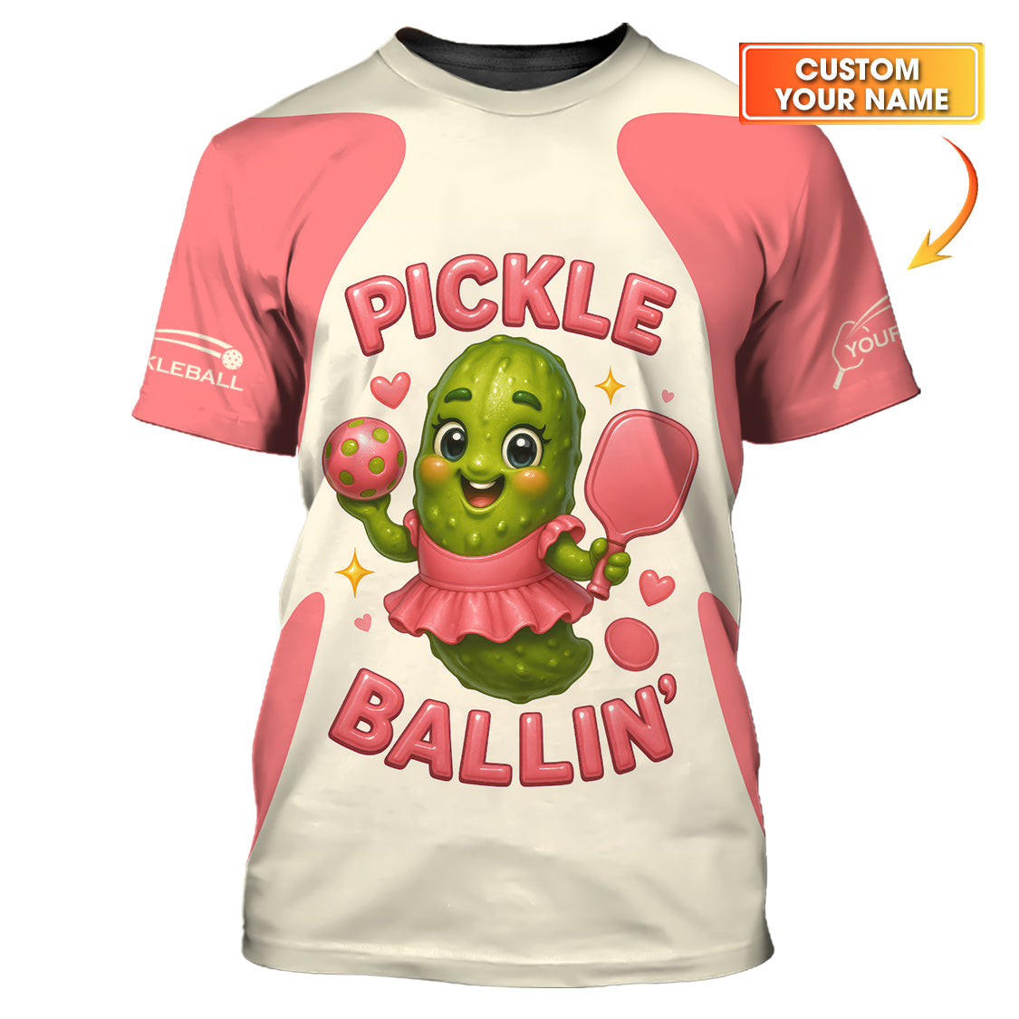 Personalized “Pickle Ballin’ Cute Funny Women’s Pickleball T Shirts, Custom Name Pickleball Shirt, Gift For Pickleball Lover