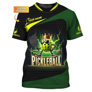 Custom Pickleball Shirt – Black Green Electric King Ball Design – Personalized Tee for Players & Champs