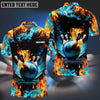 BlueJose Blue Bowling Ball And Pins On Fire Customized Name 3D Shirt