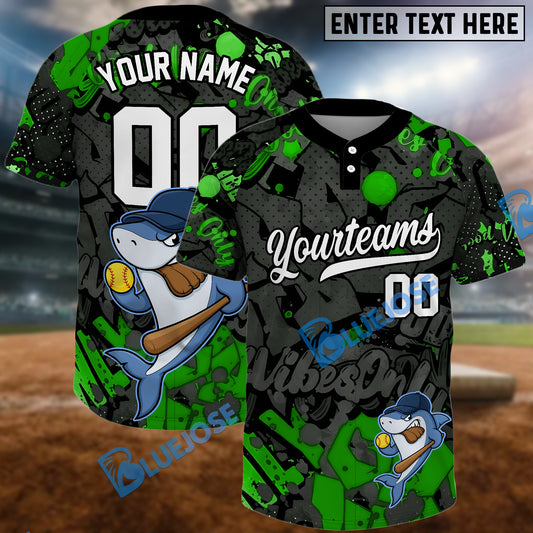 BlueJose Shark Swing Softball Jersey, Custom Name & Team Number 3D Shirt (4 Colors)