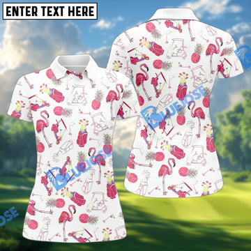 BlueJose Fun Flamingo Golf Women‚Äôs Polo Shirt, Custom Name & Team Name 3D Shirt