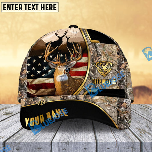 BlueJose Deer Hunting American Flag Version Golden Line Pattern Multicolor Personalized Cap