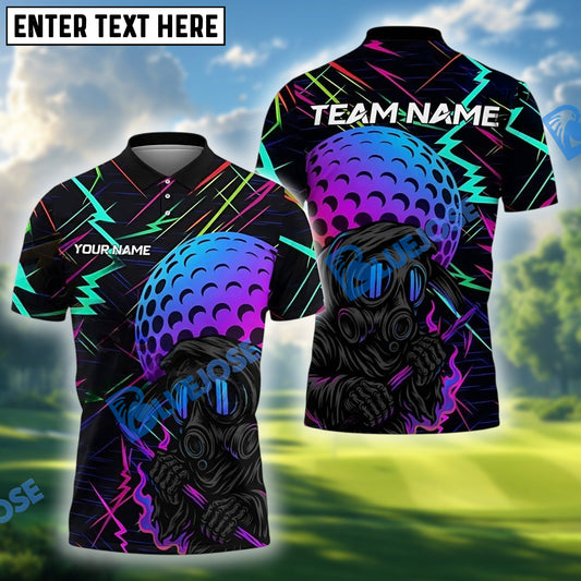 BlueJose Golf Neon Gas Mask Golfer Shirt Customized Name, Team Name 3D Shirts (4 Colors)