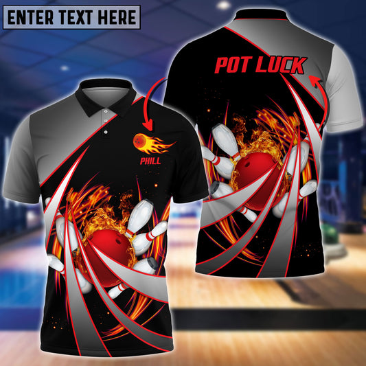 BlueJoses Flame Bowling And Pins Tornado Pattern Multicolor Customized Name 3D Shirt for Montel Jones