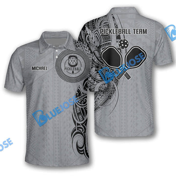 BlueJose Personalized Name, Team Name Strike Grey Tribal Tattoo Pickleball 3D Shirt