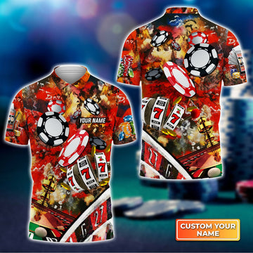 BlueJose Gambling Casino Gambling Style Personalized Name 3D Polo Shirt