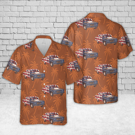 Bluejose American Flag Classic Car Palm Tree Hawaiian Shirt