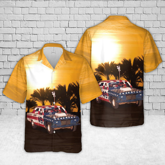Bluejose American Flag Race Car Sunset Hawaiian Shirt