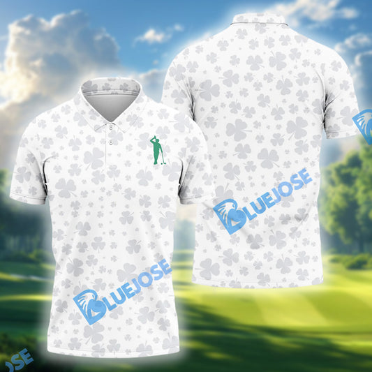 BlueJose Shamrock Golf Polo Shirt, Mens Golf Shirt, St Patrick's Day Golf Shirt, Gift For Golfer