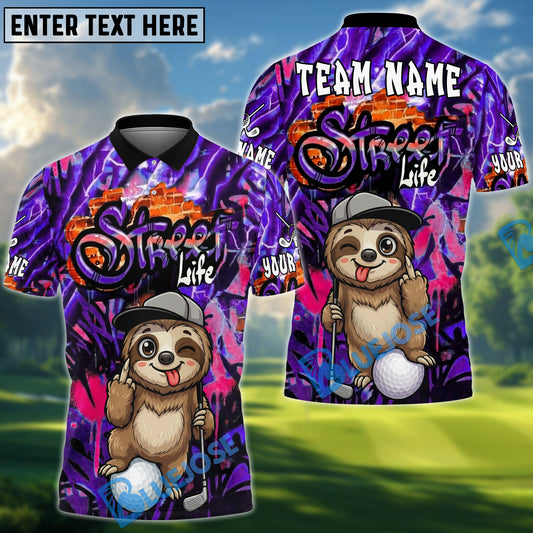 BlueJose Sloth Street Golf Polo Shirt, Customized Name & Team Name 3D Shirts (4 Colors)