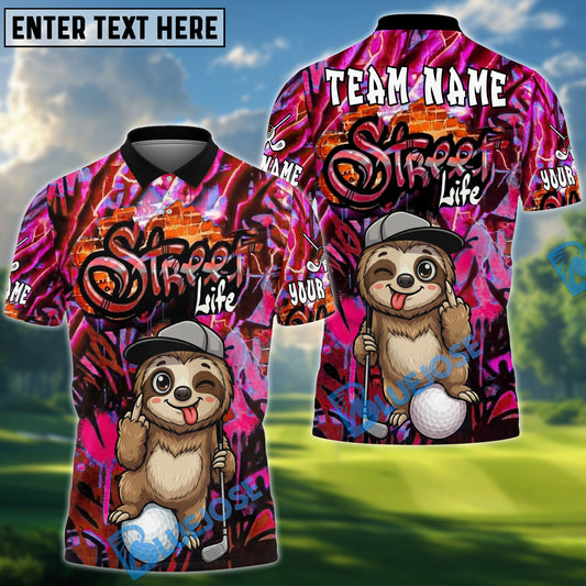 BlueJose Sloth Street Golf Polo Shirt, Customized Name & Team Name 3D Shirts (4 Colors)