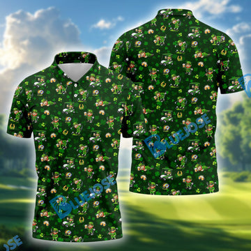 BlueJose St Patrick's Day Golf Leprechaun Pose Shamrock Golf Shirt, Fun Golf Shirts For Men, Polo For Men