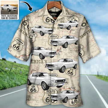 Route 66 Car Racing Car Lover Custom Photo - Hawaiian Shirt - Personalized Photo Gifts for Men
