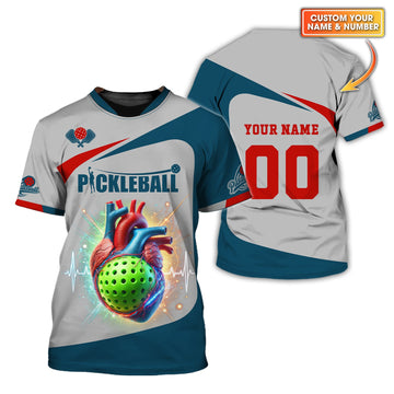 Custom Name & Number Design Pickleball 3D T-Shirts Heartbeat, Pickleball Polo Shirt, Gift For Pickleball Player