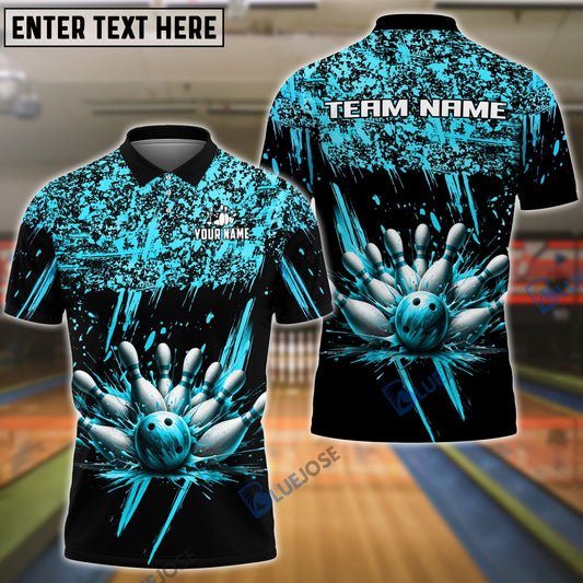 BlueJose Bowling And Pins Ink Pattern Customized Name 3D Shirt (5 Colors)