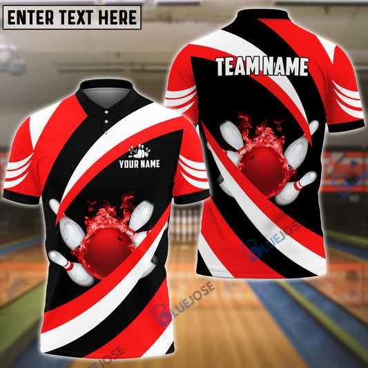 BlueJose Bowling and Pins Wave Pattern Customized Name 3D Shirt (4 Colors)