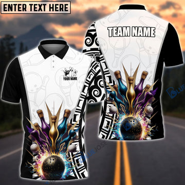 BlueJose Bowling And Pins Antique Pattern Customized Name, Team Name 3D Shirt (6 Colors)