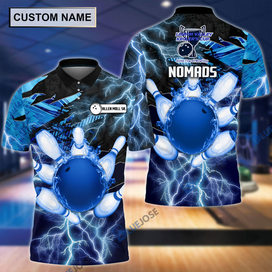 BlueJoses Thunder Power Bowling And Pins Personalized Name Team Name 3D Shirt for Allen Moll