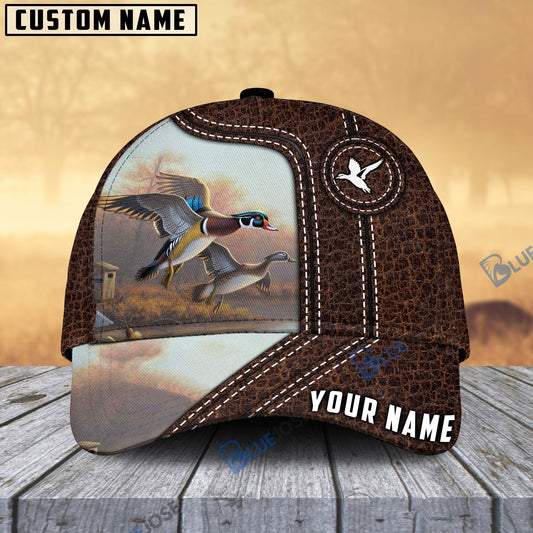 BlueJose Duck Hunting Premium Leather Pattern Personalized Name Cap