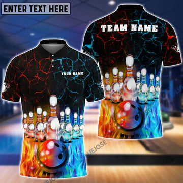 BlueJose Fire and Water Bowling And Pins Personalized Name Team Name 3D Shirt
