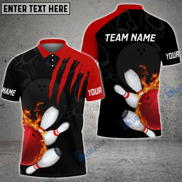 BlueJose Bowling And Pins Color Scratch Customized Name 3D Shirt (4 Colors)