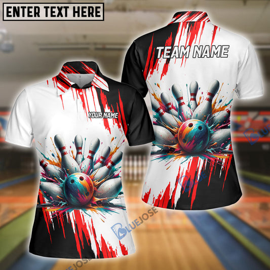 BlueJose Bowling And Pins Black Red Customized Name 3D Shirt for Women