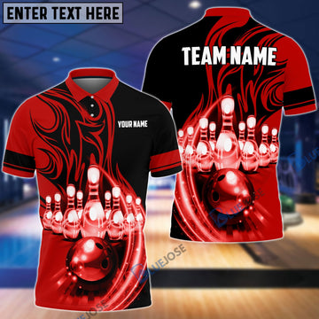 BlueJose Flame Bowling Ball Break Pins Personalized Name and Team Name 3D Shirt (4 Colors)