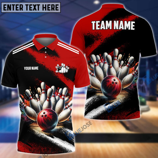 BlueJose Bowling And Pins Marble Pattern Customized Name 3D Shirt (4 Colors)