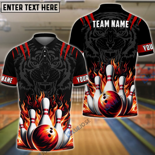 BlueJose Bowling And Pins Tiger Pattern Customized Name, Team Name 3D Shirt (5 Colors)
