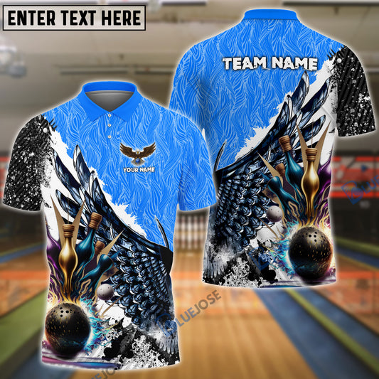 BlueJoses Wing Bowling And Pins Pattern Customized Name, Team Name 3D Shirt (4 Colors)