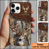 BlueJose Deer Hunting Leather Pattern Personalized Name Phone Case (4 colors)