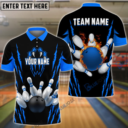 BlueJose Bowling And Pins Monster Pattern Customized Name, Team Name 3D Shirt (4 Colors)