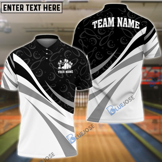 BlueJoses Bowling Ribbon White Pattern Customized Name, Team Name 3D Shirt