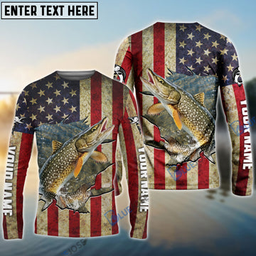 BlueJose Pike Fishing USA Flag Custom Fishing Shirt