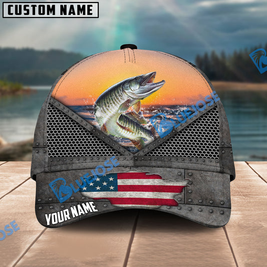 BlueJose Musky Fishing Sunset Personalized Cap