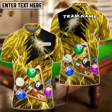 BlueJose Billiards Yellow Lightning Personalized Name, Team Name Unisex Shirt